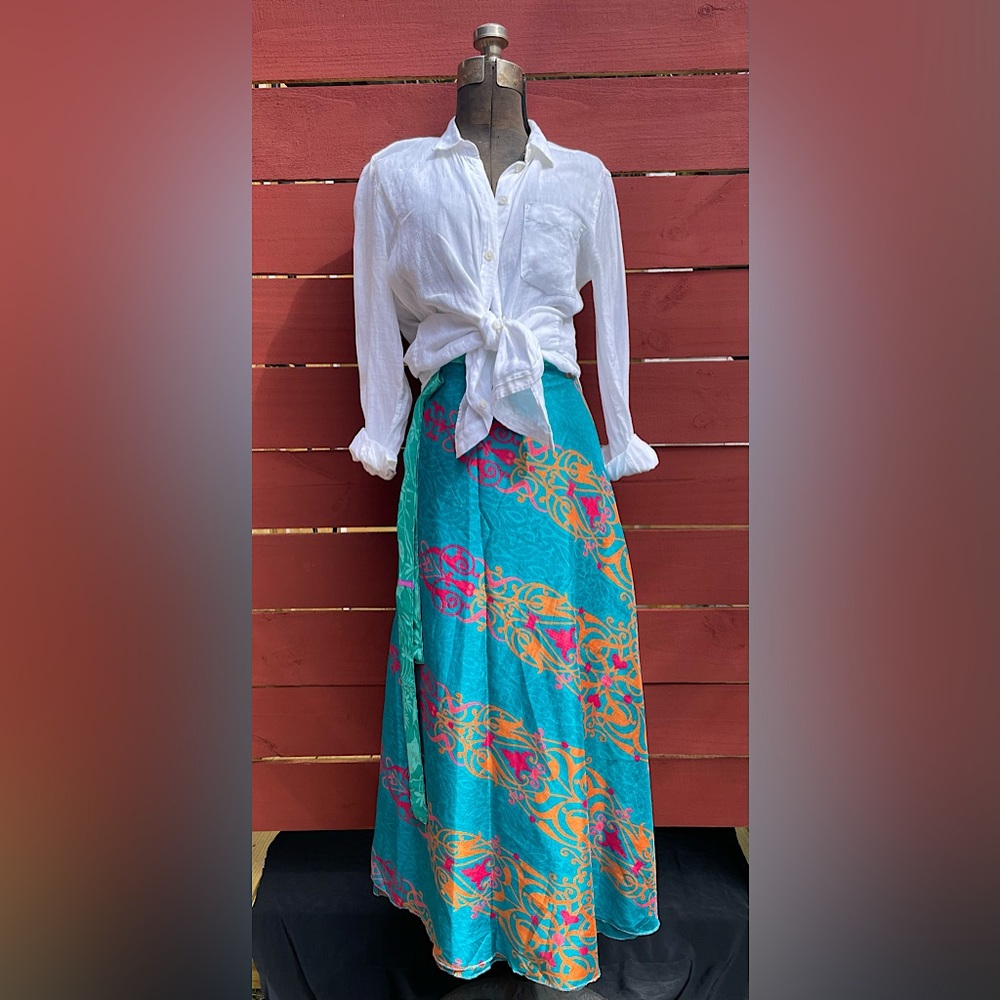 Silk Wrap Maxi Skirt- Reversible- Indian Sari